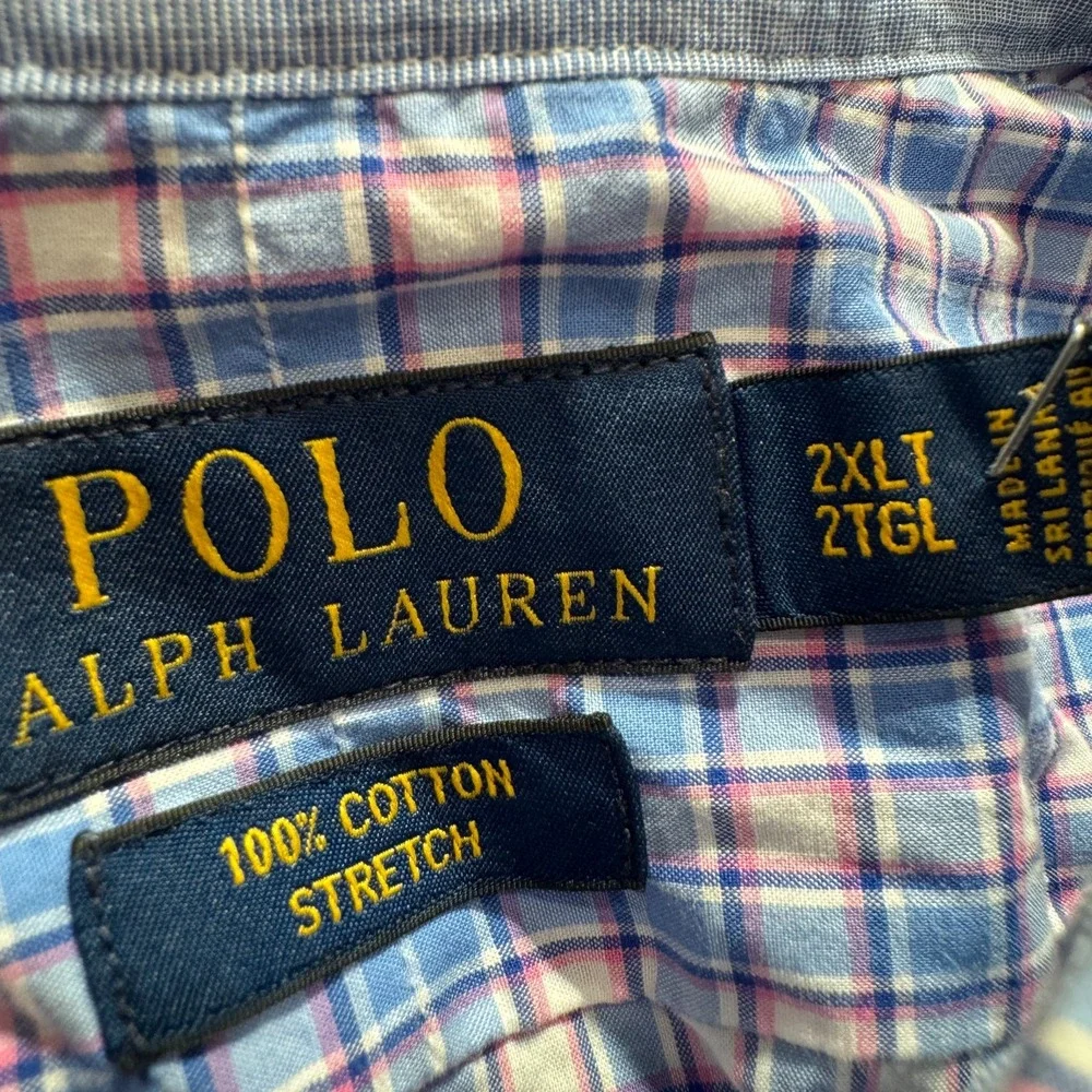 Polo Ralph Lauren Shirt Mens 2XLT Blue Plaid Pink Pony Stretch Cotton Preppy SEO